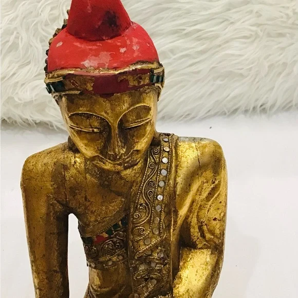 Gold Buddha Statue with Red Accents - Picture 2 of 13